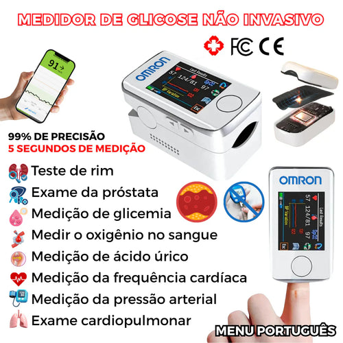 Medidor de Glicose Glucomax no Sangue Não Invasivo OMRON (Garantia de 5 anos)